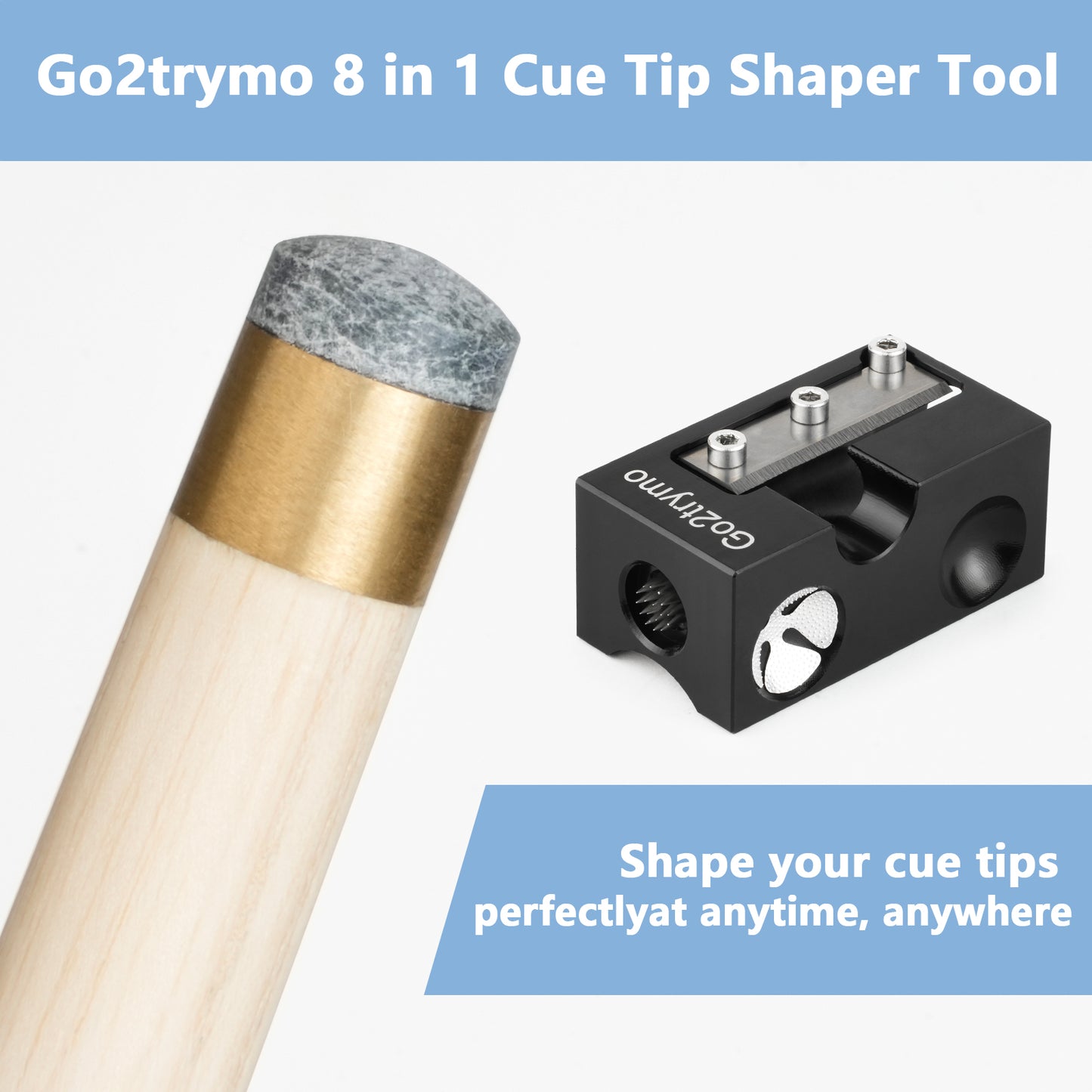 Go2trymo 8-in-1 Aluminum Pool Cue Tip Shaper Tool